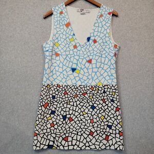 Desigual Women's Multicolored Mod Tank Dress Sleeveless Art V-Neck EU Sz 44 US M